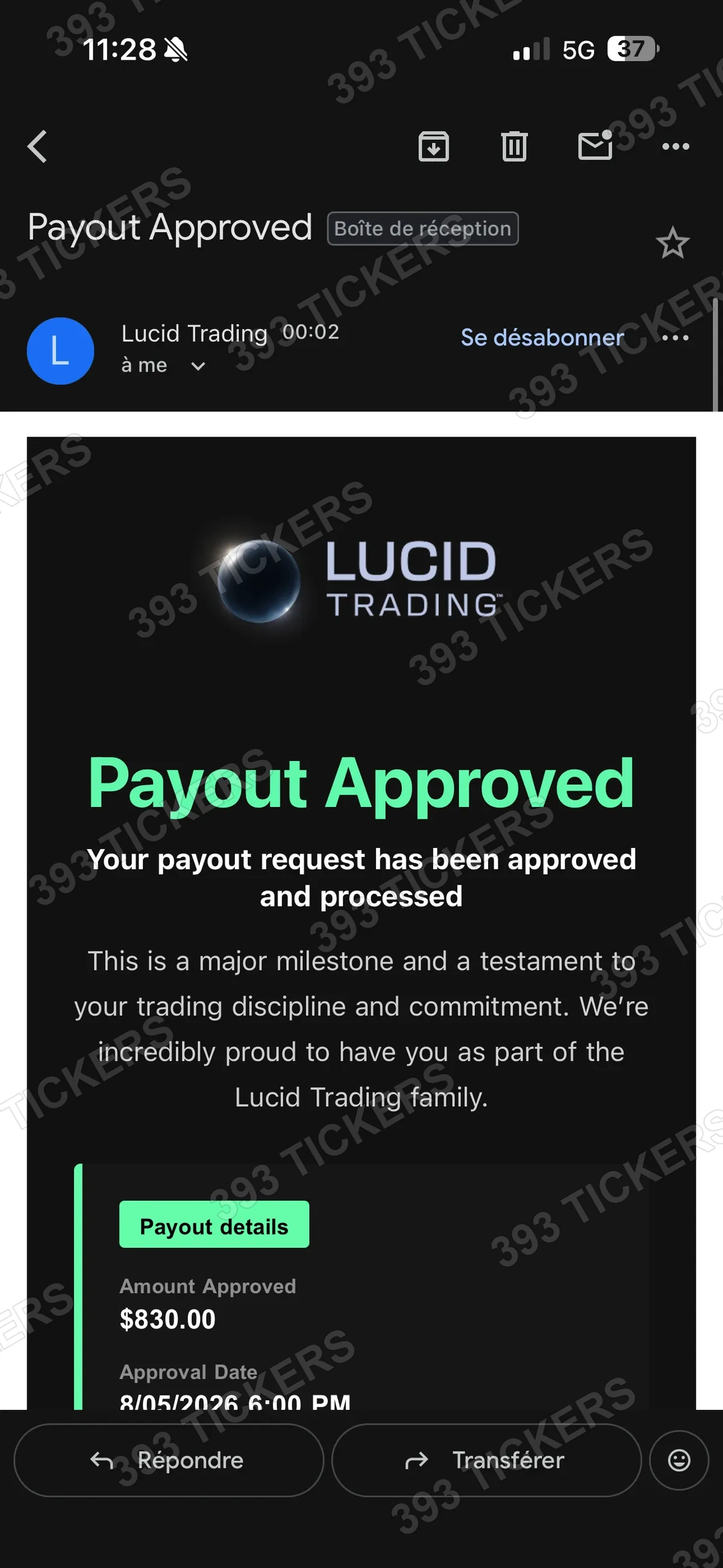 Payout or account result