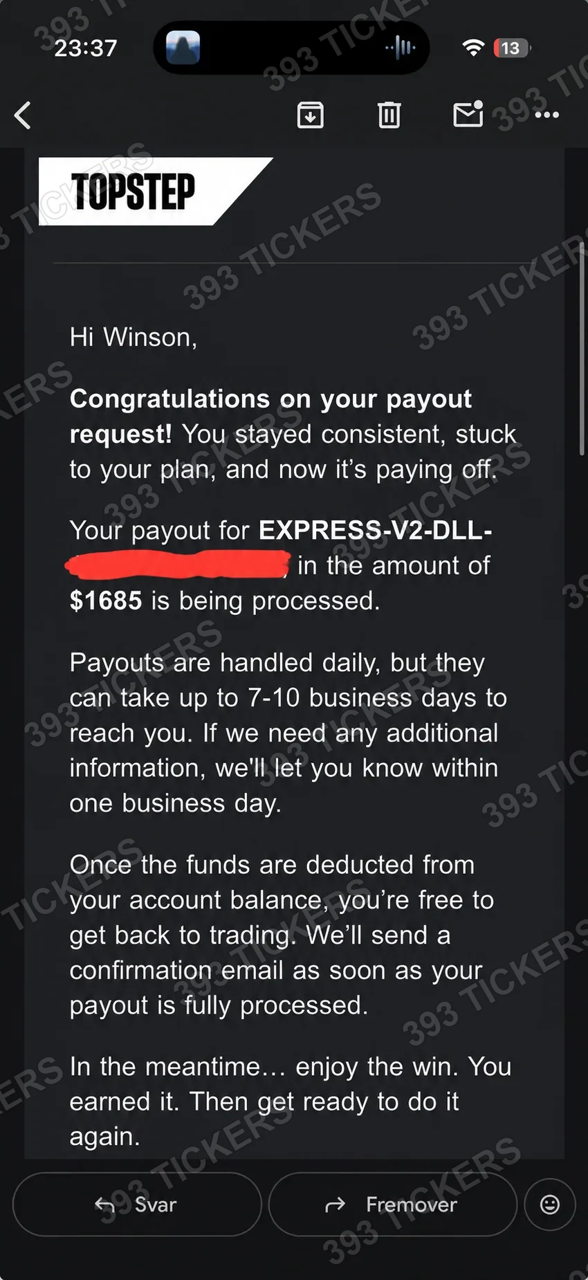 Payout or account result