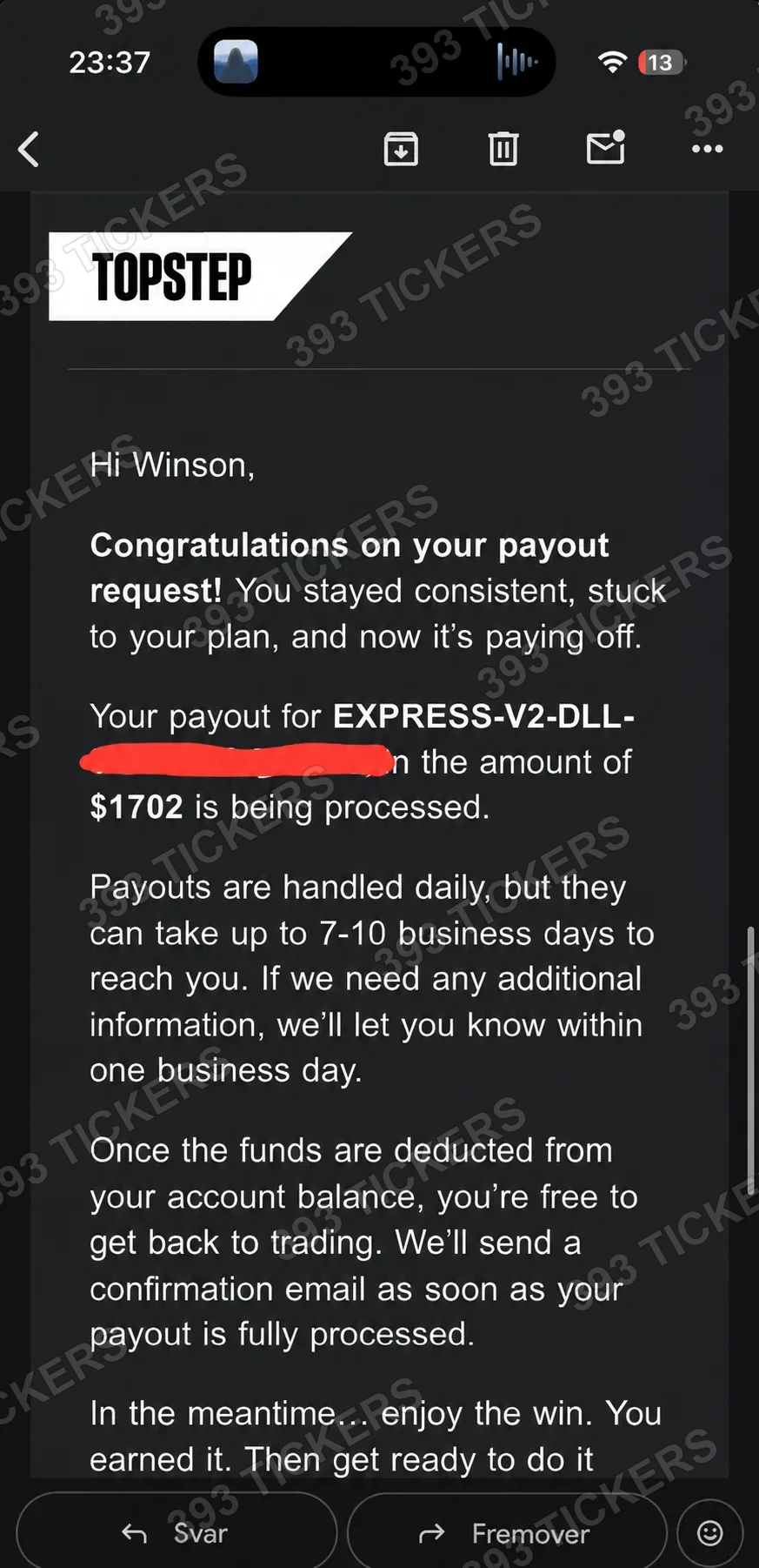 Payout or account result